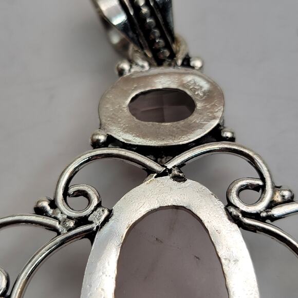 Sterling Silver Rose Quartz and Amethyst Flower Pendant Necklace - 20" Chain - Picture 6 of 8